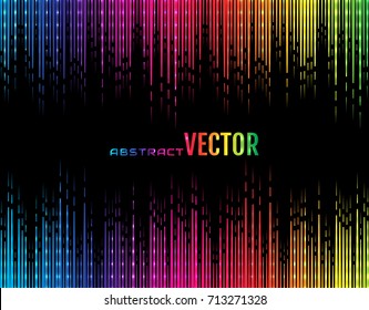 Abstract Vector Glowing Background. Festive Comic Dash Speed Line Gradient Of Iridescent Rainbow Color On Black Background. Design Element. Illustration