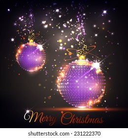 Abstract vector glowing Christmas ball with colorful particles. Festive Christmas background. Elegant background for greeting cards and invitations. EPS 10