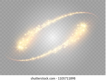 Abstract vector glowing magic star light effect from the neon blur of curved lines. Glittering stars dust trail from the side.flying comet on a transparent background.