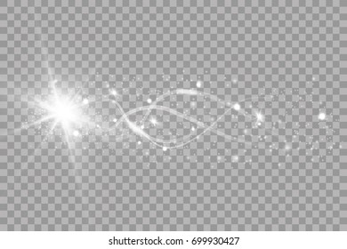 Abstract vector glowing magic star light effect from the neon blur of curved lines. Glittering stars dust trail from the side.flying comet on a transparent background.