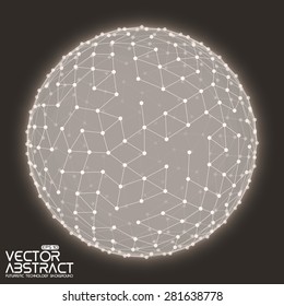 Abstract vector glowing mesh sphere constructed with connected points. Futuristic technology style. Elegant background for business presentations.Eps10