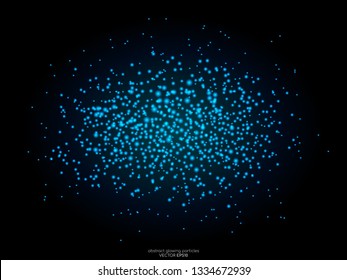 Abstract vector glowing particles pattern in blue green color isolated on black background in concept of A.I. technology, science, digital