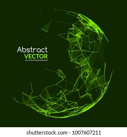 Abstract vector glowing sphere. Futuristic techno style. Trendy background for business presentations. Flying triangles.