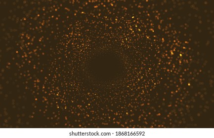 Abstract vector gold bokeh blur dim light particle zoom on night background illustration.