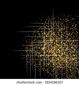 
Abstract vector gold glitter texture, stardust on black background. Design element