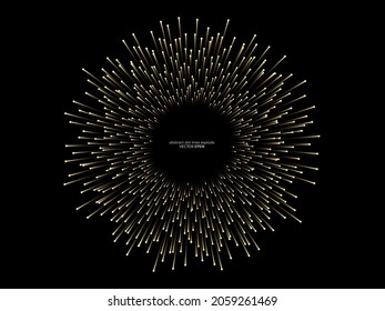 Abstract vector gold light explosion lines equalizer circle shape frame isolated on black background in concept of music, celebration, new year