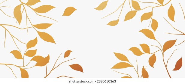 Abstract vector gold line foliage background. Leafy leaf wallpaper, leaf branch, plants in hand drawn pattern. Botanical leaves for banner, prints, fabric, decoration.	