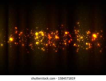 Abstract vector golden light, Magic gold dust and glare, Festive Christmas background, Golden rain, Vector illustration design