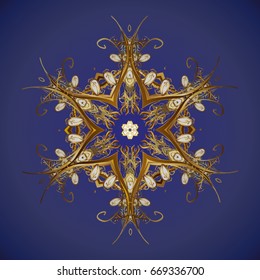 Abstract vector golden snowflakes on colorful background. Hand drawn design with abstract winter doodles. Merry Christmas and Happy New Year lettering quote.
