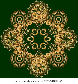 Abstract vector golden texture. Low poly gold pattern illustration. Golden vintage seamless pattern on a green background.