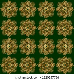 Abstract vector golden texture. Low poly gold pattern illustration. Golden vintage seamless pattern on a green background.