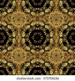 Abstract vector golden texture. Low poly gold pattern illustration. Golden vintage seamless pattern on a black background.