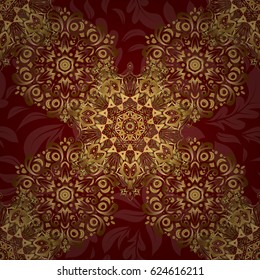 Abstract vector golden texture. Low poly gold pattern illustration. Golden vintage seamless pattern on a red background.