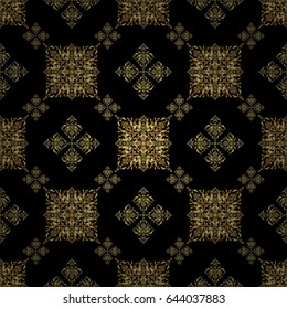 Abstract vector golden texture. Low poly gold pattern illustration. Golden vintage seamless pattern on a black background.