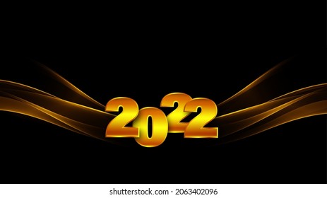 Abstract vector golden wave on a black background. New Year 2022. Wave of gold.