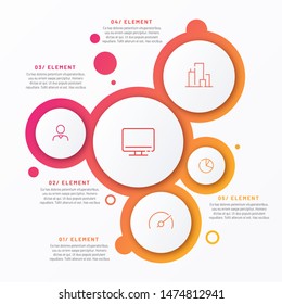 Abstract vector gradient minimalistic infographic template composed of 5 circles.