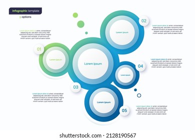 Abstract vector gradient minimalistic infographic template composed of 5 circles.