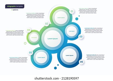 Abstract vector gradient minimalistic infographic template composed of 6 circles.