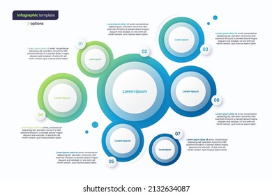 Resumen de gradiente vectorial de gradiente mínimo infográfico compuesto por 7 círculos.