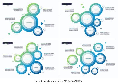 Resumen gradiente vector de gradiente mínimo de plantillas infográficas compuestas de 4 5 6 7 círculos.