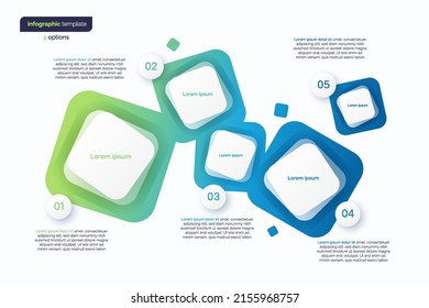 Abstract vector gradient minimalistic infographic template composed of 5 rounded squares.