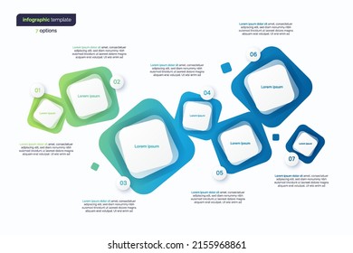 Abstract vector gradient minimalistic infographic template composed of 7 rounded squares.