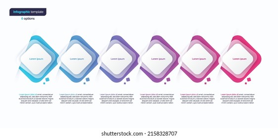 Abstract vector gradient minimalistic infographic template composed of 6 rounded squares.