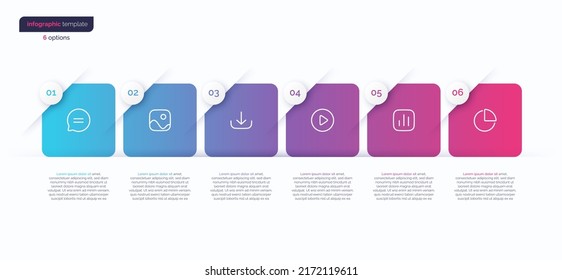 Abstrakte Vektorgrafikgrafikvorlage minimalistische Infografik bestehend aus 6 abgerundeten Quadraten.