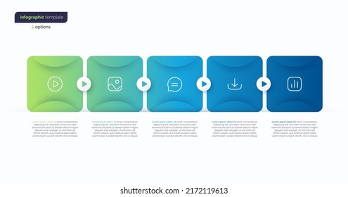 Abstract Vector Gradient Minimalistic Infographic Template Composed Of 5 Rounded Squares.