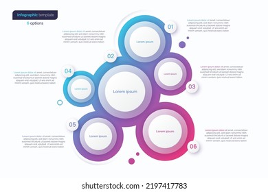 Resumen de gradiente vectorial de gradiente mínimo infográfico compuesto por 6 círculos.