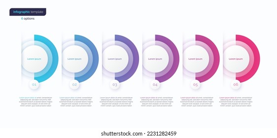 Abstract vector gradient minimalistic infographic template composed of 6 circles.