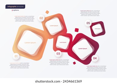 Abstrakte Vektorgradienten minimalistische infografische Vorlage, die aus 5 abgerundeten Quadraten besteht.