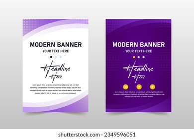 Abstract Vector Gradient Purple Banner Template With Curved Shapes, can be used for business designs, presentation designs or any suitable designs.