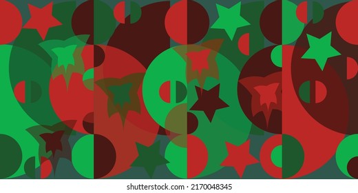 Abstract vector graphic contrast background with stars. Red, green, brown figures.
 Beautiful design template for cover, packaging, website, wallpaper, background.