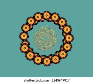 Abstract vector graphic design formed by concentric circles and squares in a maze