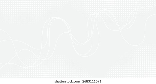 Eine abstrakte Vektorgrafik, die von einer blassen Palette dominiert wird. Die Hauptelemente sind dünne, weiße Linien, die eine S-Kurve bilden, und helle, diffuse weiße Punktmuster