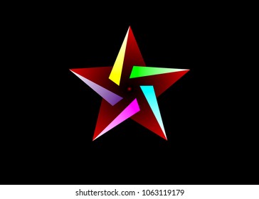 Abstract vector graphic geometric colorful pentagram, isolated or black background 