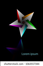 Abstract vector graphic geometric colorful pentagram, isolated or black background 