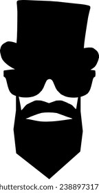 Abstract vector graphic: Head with face - beard, sunglasses and top hat
