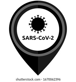 Abstract vector graphic illustration of Corona-Virus with text: "SARS-CoV-2". Isolated on white background.