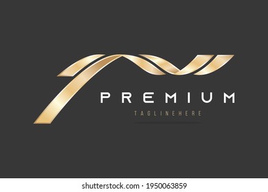 Abstract vector graphic logo golden wavy lines sign curved gold ribbon,modern business icon for premium product,isolated symbol high quality product,logotype real estate agency,identity luxury company