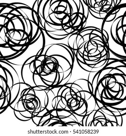 Abstract vector graphic with random, scattered circles, ovals. Abstract modern art like shape. Squiggly lines element.