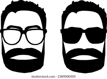 Gráfica vector abstracta: Hombre serio - cabeza con cara - barba, gafas de sol, gafas