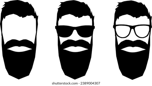 Abstrakte Vektorgrafik: Schwerer Mann - Kopf mit Bart - mit Brille - ohne Brille