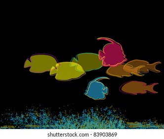 Abstract Vector Graphic of Tropical Fish on Black Background