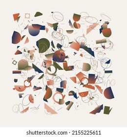 Abstract vector graphics design made with generative art approach using different geometric shapes and bold forms for poster, cover, art, presentation, prints, fabric, wallpaper and etc.