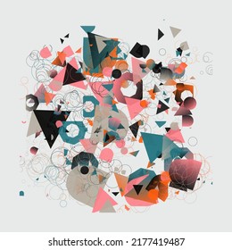 Abstract vector graphics design made with generative art approach using different geometric shapes and bold forms for poster, cover, art, presentation, prints, fabric, wallpaper and etc.