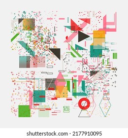 Abstract vector graphics design made with generative art approach using different geometric shapes and bold forms for poster, cover, art, presentation, prints, fabric, wallpaper and etc.