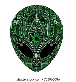 Abstract vector green alien head from patterns