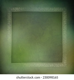 Abstract vector green background with patterned frame, delicate texture